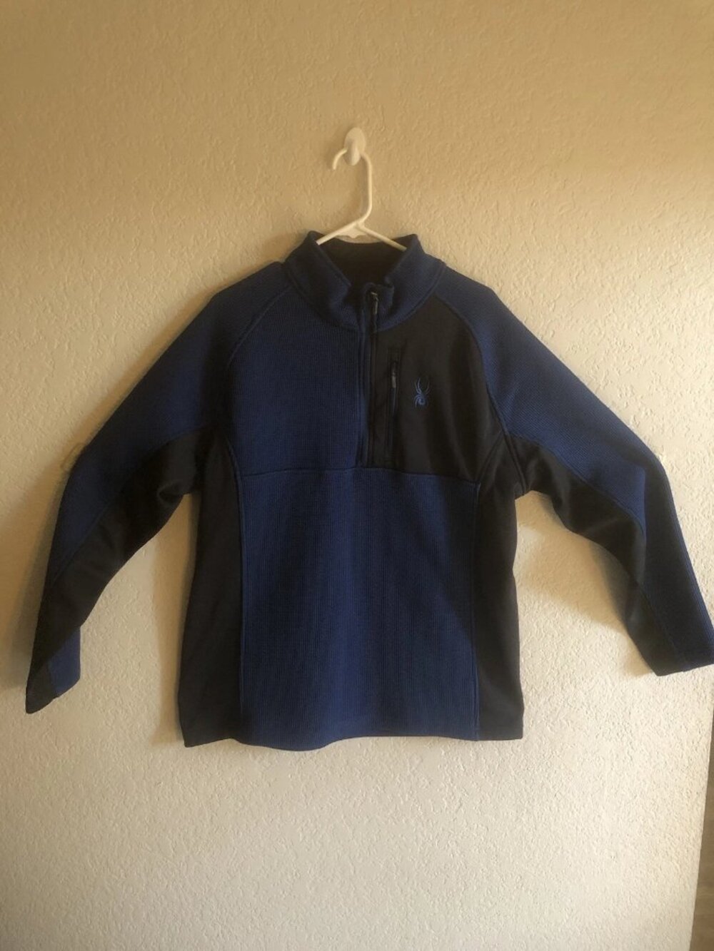 Spyder Sweater Mens Blue Black 1/2 Zip Ribbed Ski Thermal Top Pullover L